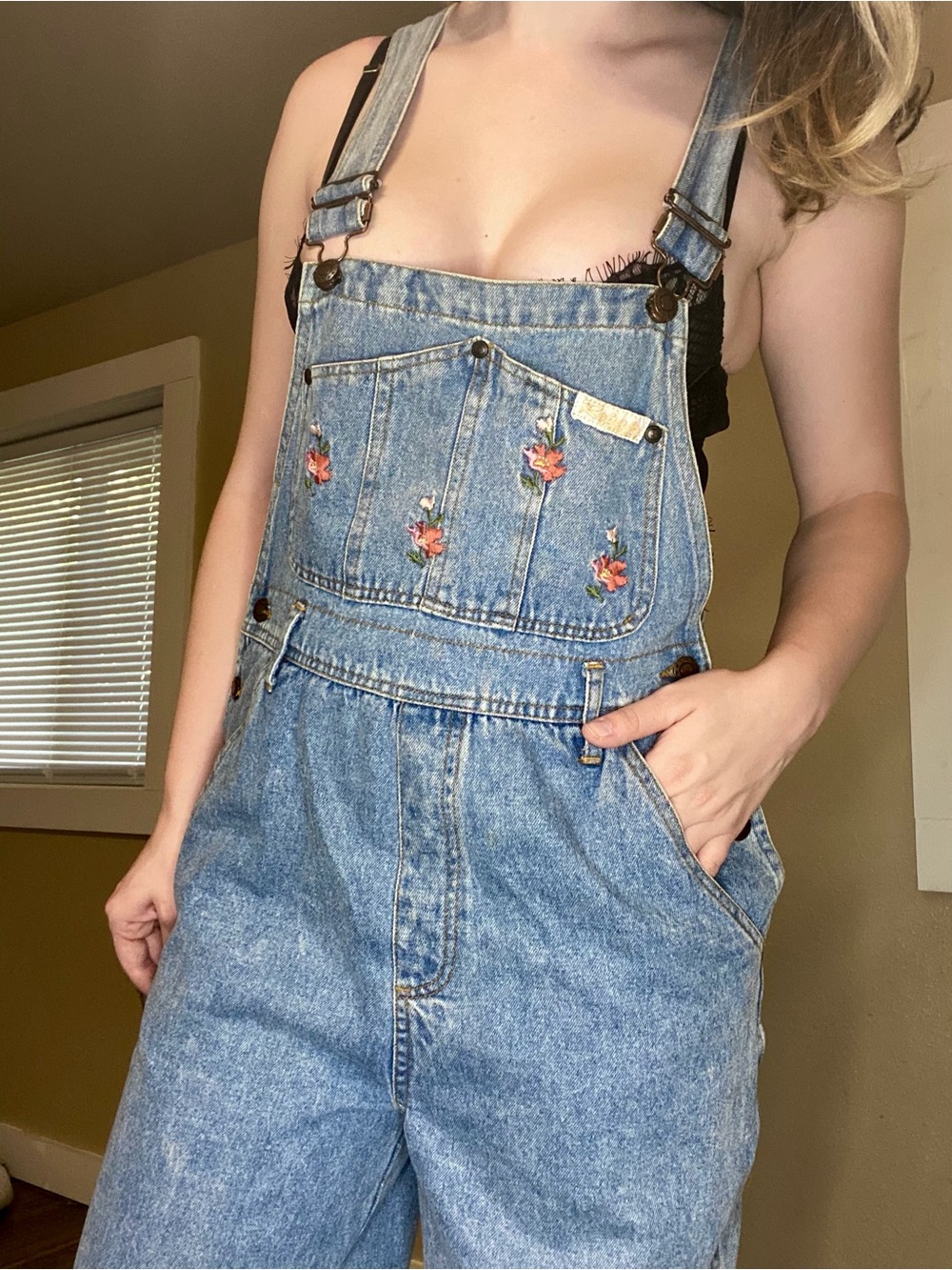 Vintage 90s Repair Floral Embroidered Denim 100% Cotton Overalls